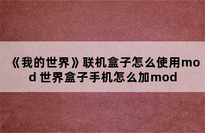 《我的世界》联机盒子怎么使用mod 世界盒子手机怎么加mod